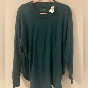 Aerie long sleeve oversized boyfriend t shirt in deep forest green